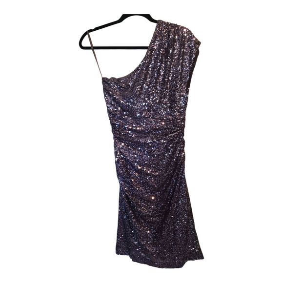 Lauren Ralph Lauren Evening Gray Silver Sequin One Shoulder Mini Dress Size 4 - Picture 4 of 7